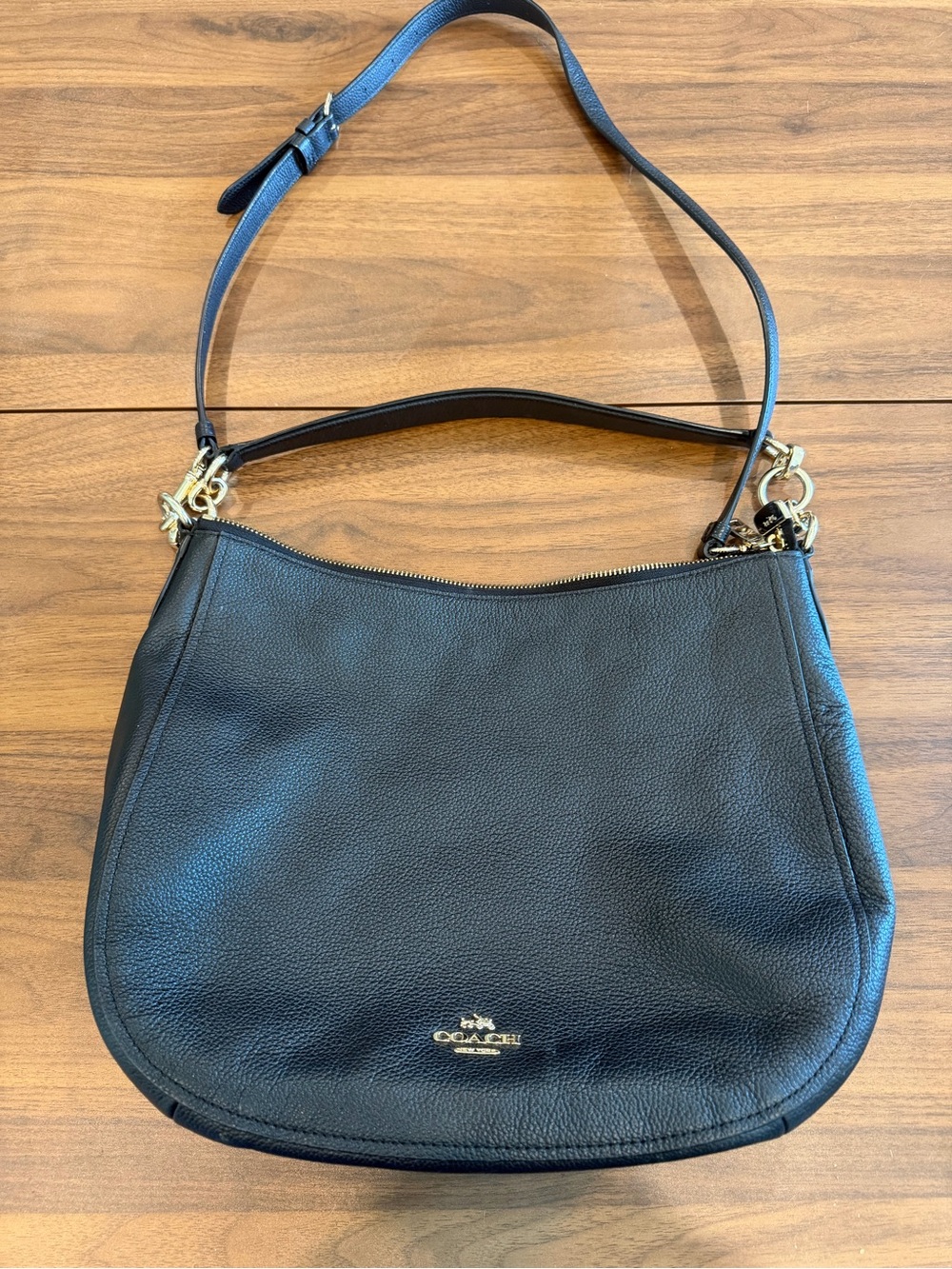 Coach Black Pebbled Leather Shoulder Hobo with Gold Hardware
